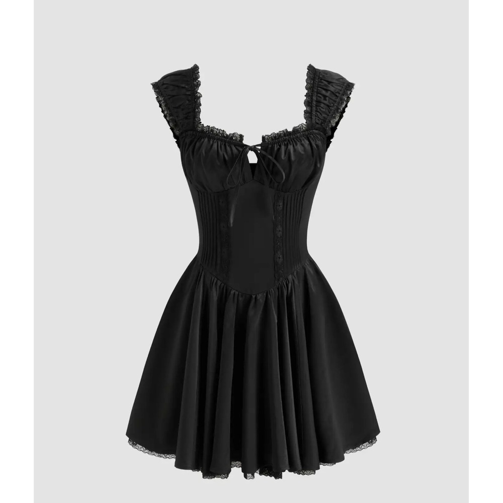 Sweetheart Lettuce Trim Ruffle Knotted Mini Dress L Whimsygoth Milkmaid Vampy
